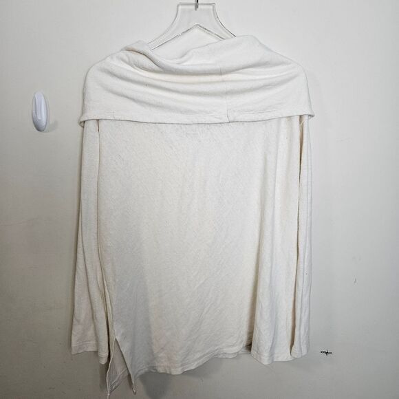 Prana Ginger Top Assymetrical Long Sleeve Cowl Neck Cream Medium - Picture 3 of 5